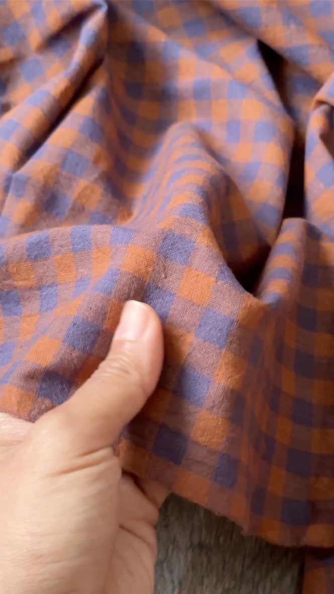 Gingham Handwoven Cotton - Brown/Blue