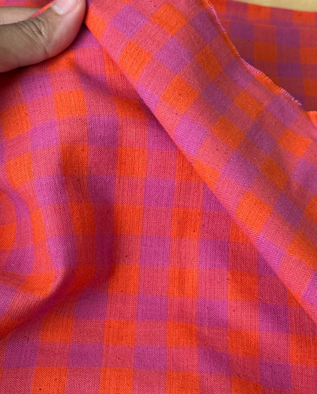 Gingham Handwoven Cotton - Orange/Pink