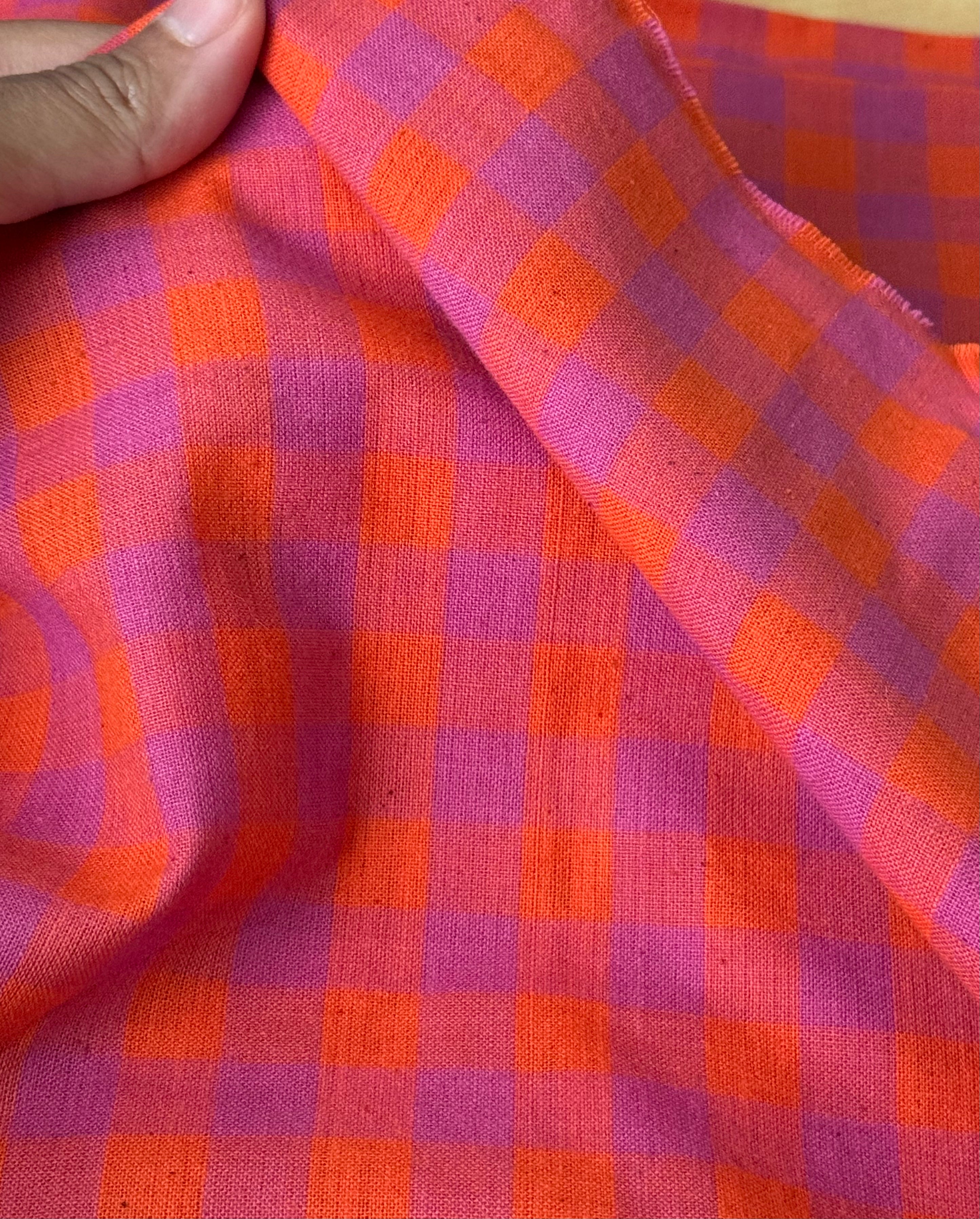 Gingham Handwoven Cotton - Orange/Pink