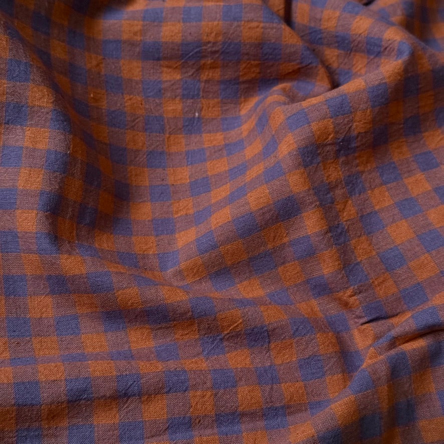 Gingham Handwoven Cotton - Brown/Blue