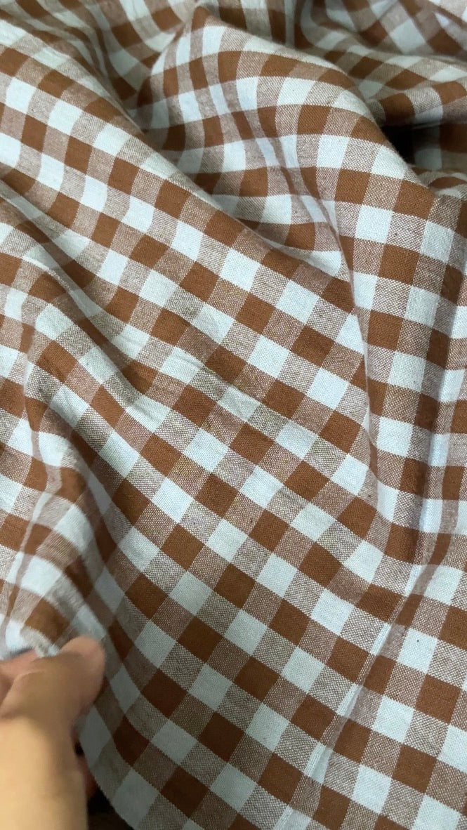Gingham Handwoven Cotton - Pale blue/Chocolate