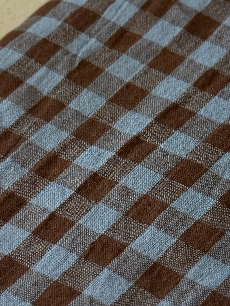 Gingham Handwoven Cotton - Pale blue/Chocolate
