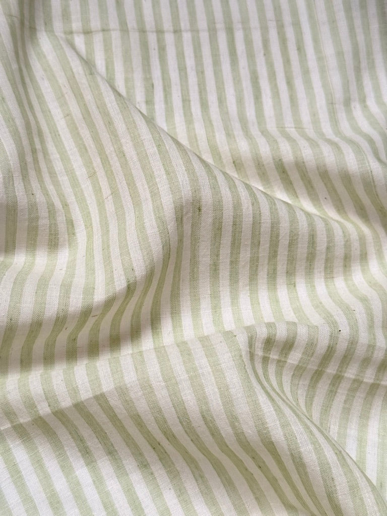 Striped Handwoven Khadi Cotton - Cream / Lime