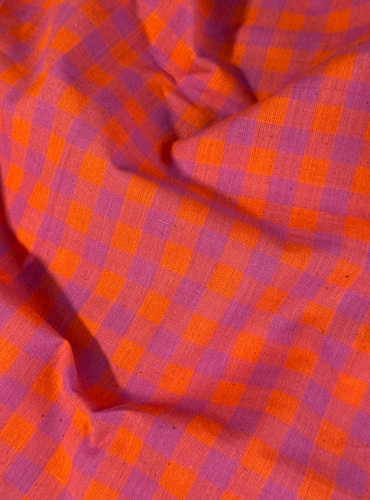 Gingham Handwoven Cotton - Orange/Pink