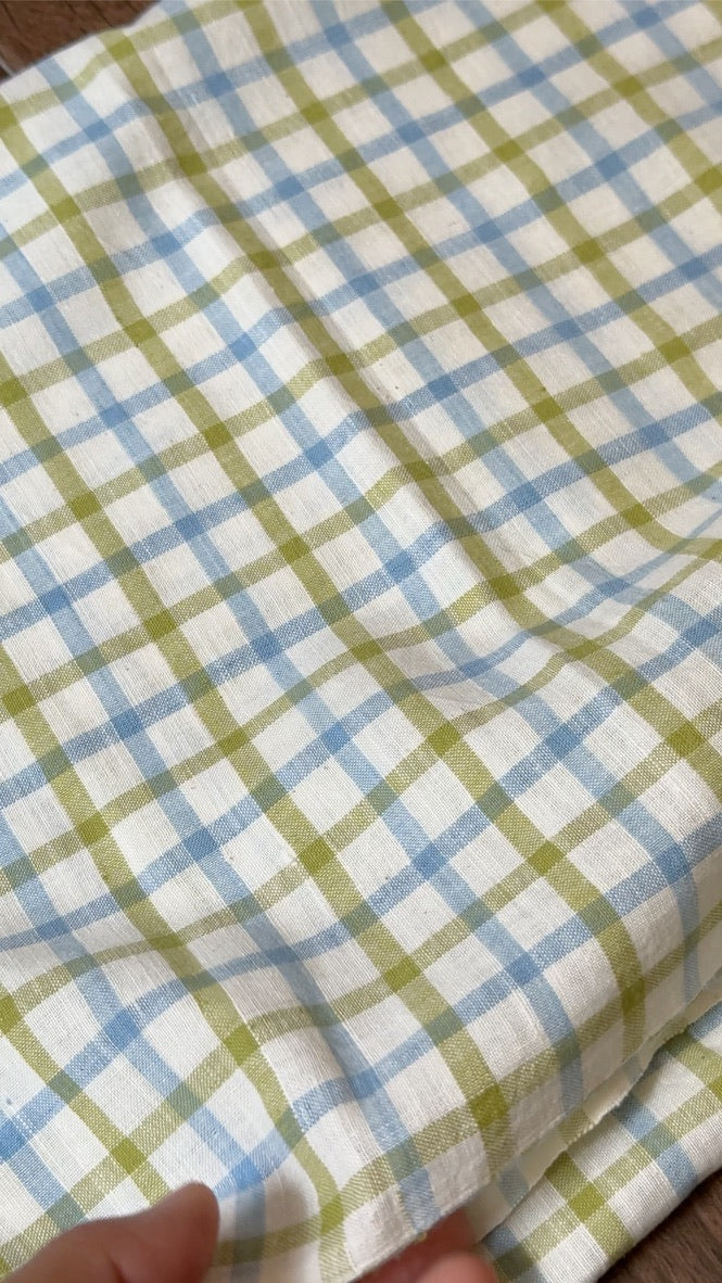 Checkered Handwoven Cotton - Lime green/light blue