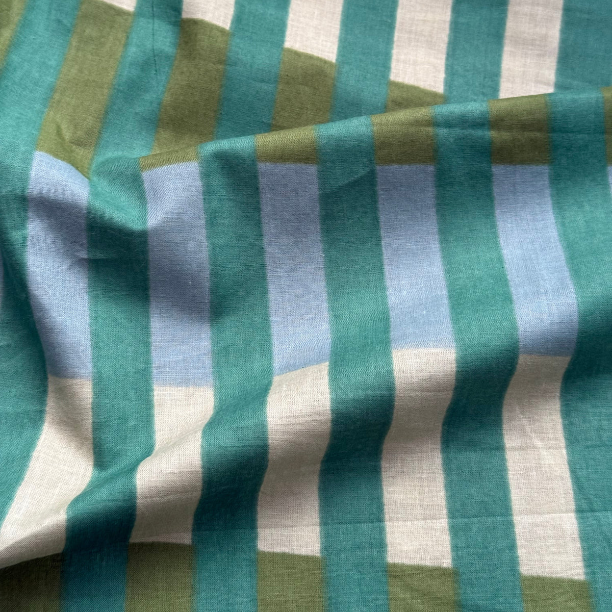 Olive Multi-stripe Block Print Organic Cotton