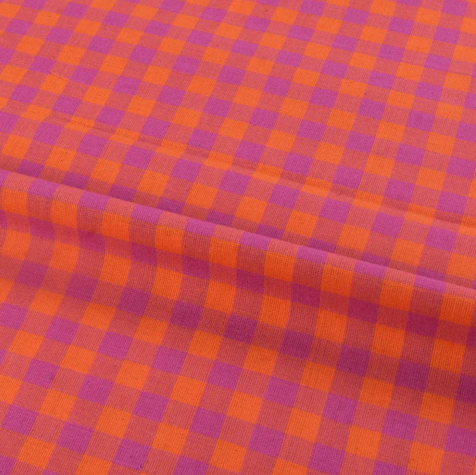 Gingham Handwoven Cotton - Orange/Pink